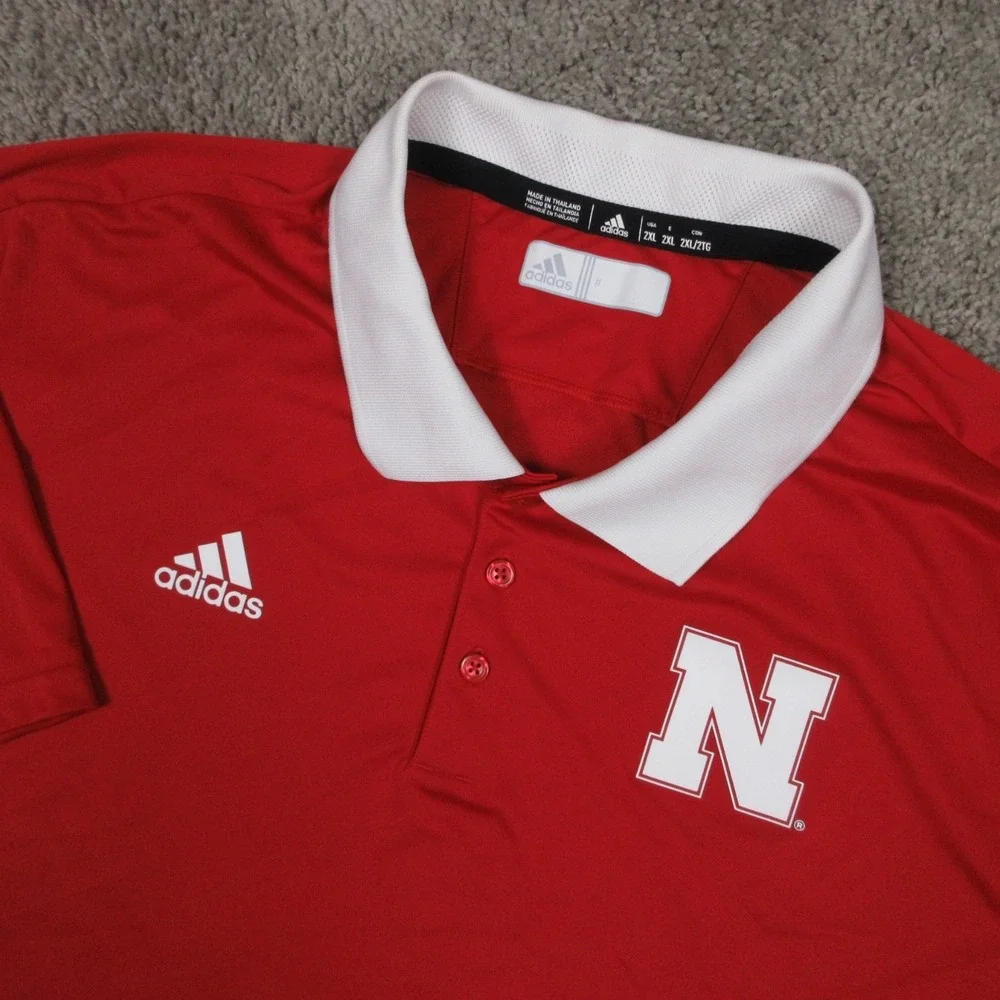 Nebraska Cornhuskers Polo Shirt Mens 2XL Red Adidas Performance Sport‎ Golf